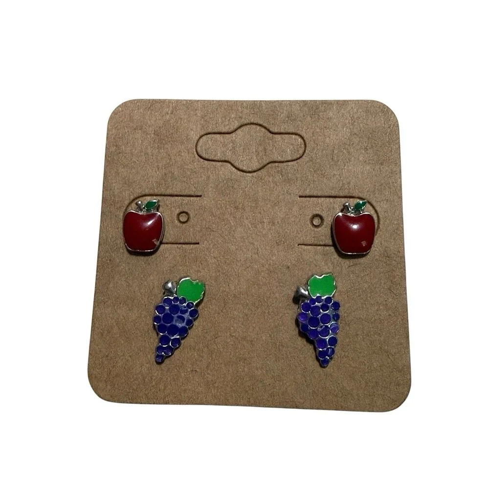 Children’s Hypoallergenic 6 Pair Earring Set Fruit Apple Grape Cherry Orange